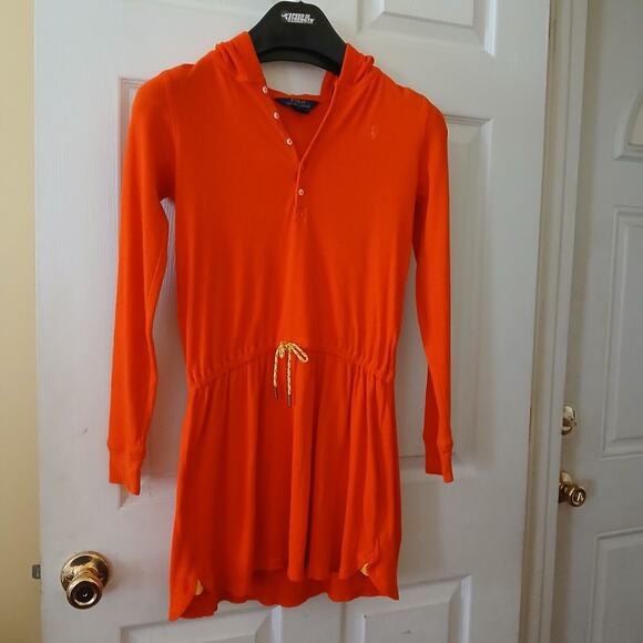 Polo Ralph Lauren Women L Sweat Dress Orange Long Sleeve Drawstring Waist Hoodie - Picture 2 of 13